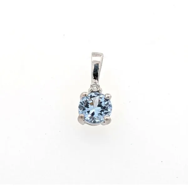 Sterling Created Aquamarine And .02ct Diamond Pendant Charles Frederick Jewelers Chelmsford, MA
