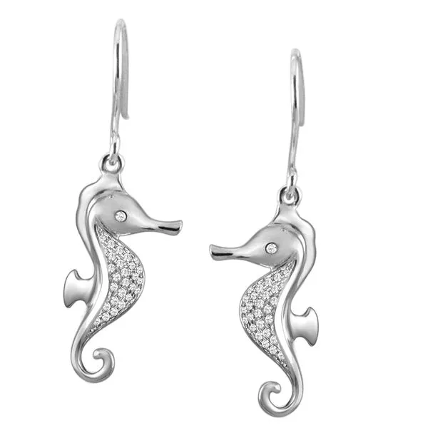 Sterling Silver CZ Dangle Sea Horse Earrings Charles Frederick Jewelers Chelmsford, MA