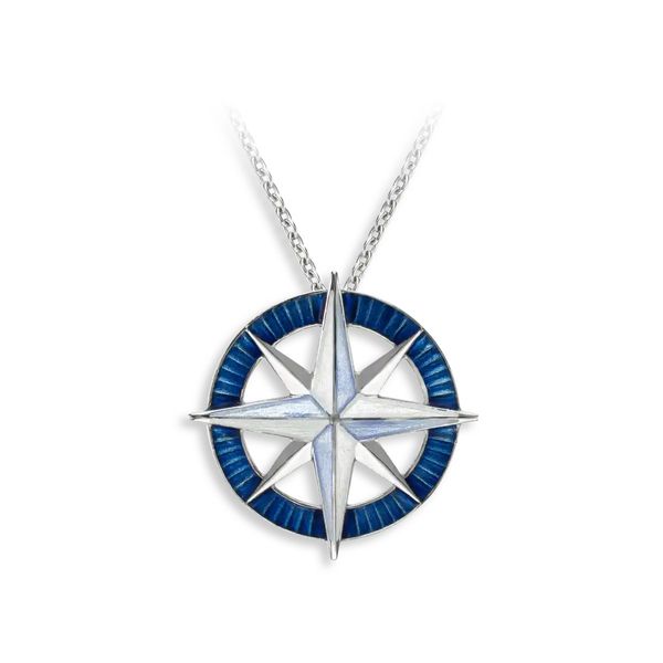 Blue Compass Necklace. Sterling Silver & Enamel by Nicole Barr Charles Frederick Jewelers Chelmsford, MA