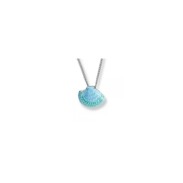Enamel Sterling Silver Shell Necklace by Master Enamelist Nicole Barr - Green/Blue Charles Frederick Jewelers Chelmsford, MA