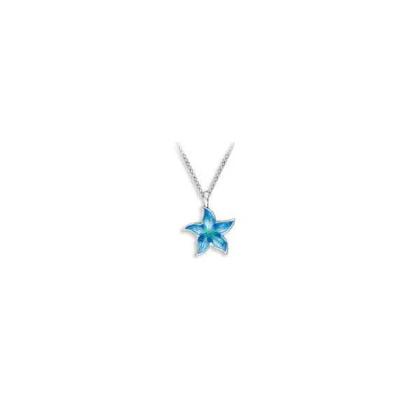 Blue Starfish Necklace 12MM By Master Enamelist Nicole Barr. Sterling Silver Charles Frederick Jewelers Chelmsford, MA