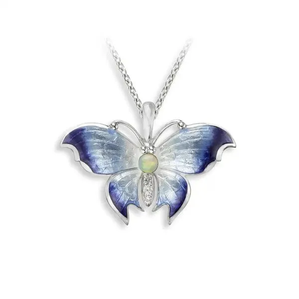 Blue Butterfly Necklace - Opal-White Sapphires. Sterling Silver By Nicole Barr Charles Frederick Jewelers Chelmsford, MA