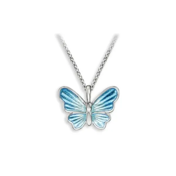 Blue Butterfly Necklace by Master Enamelist Nicole Barr. Sterling Silver Charles Frederick Jewelers Chelmsford, MA