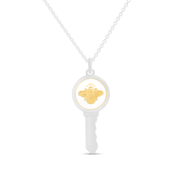 LOLA LOVE KEYS - Sterling Silver Key Necklace Queen Bee Gold Alpine White 18
