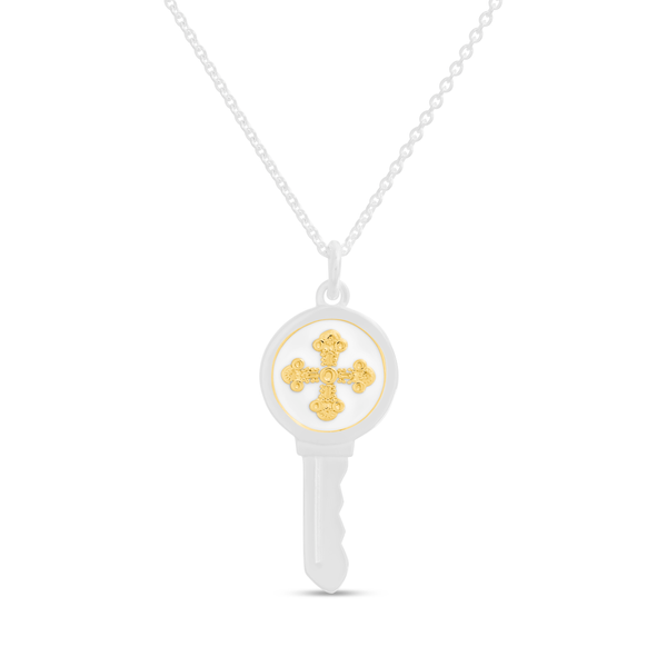 LOLA LOVE KEYS - Sterling Silver Key Necklace Cross Gold Alpine White 18