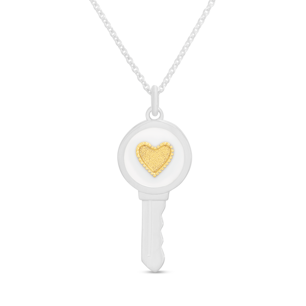 LOLA LOVE KEYS - Sterling Silver Key Necklace Heart Gold Alpine White 18