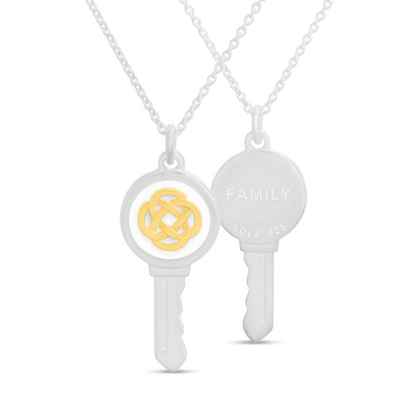 LOLA LOVE KEYS - Sterling Silver Key Necklace Family Knot Gold Alpine White 18