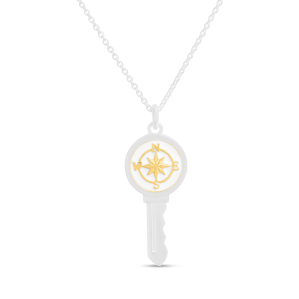 LOLA LOVE KEYS - Sterling Silver Key Necklace Compass Rose Gold Alpine White 18