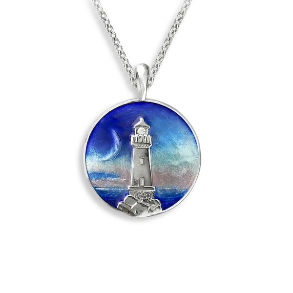 Lighthouse - Blue & Sterling Silver Necklace by Master Enamelists Nicole Barr Charles Frederick Jewelers Chelmsford, MA