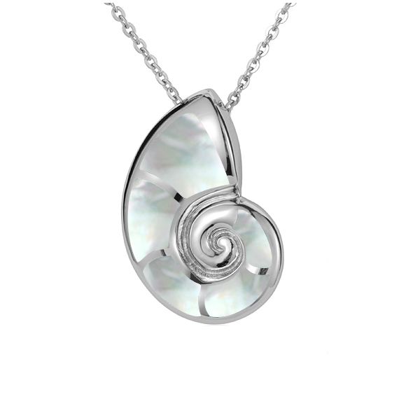 925 Sterling Silver Nautilus Shell Pendant with Mother of Pearl Charles Frederick Jewelers Chelmsford, MA