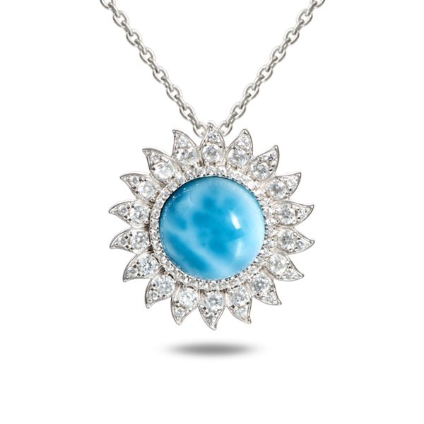 925 Sterling Silver Larimar Sunflower Pendant Charles Frederick Jewelers Chelmsford, MA