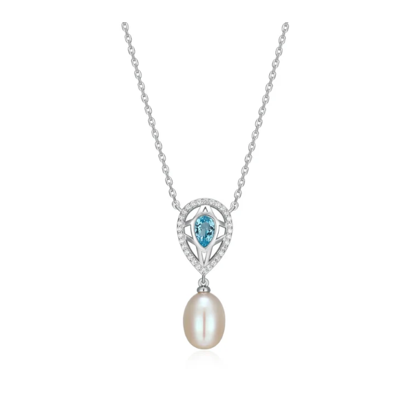 SS Pearl & Blue Topaz Pendant Charles Frederick Jewelers Chelmsford, MA