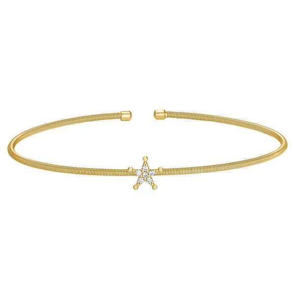 Gold Finish Sterling Silver Cable Cuff Star Bracelet Charles Frederick Jewelers Chelmsford, MA