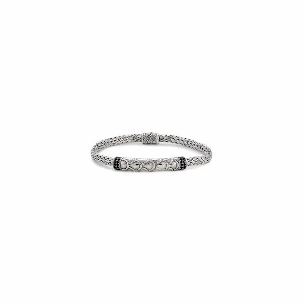 SS 5MM TULANG NAGA BAR BRACELET WITH PAVE BLACK SPINEL Charles Frederick Jewelers Chelmsford, MA