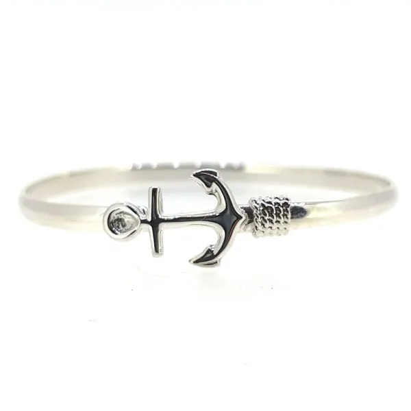 Sterling Anchor Bangle With Wire Wrap 7in.