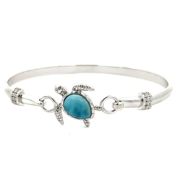 Sterling Silver Larimar Sea Turtle Bangle Bracelet