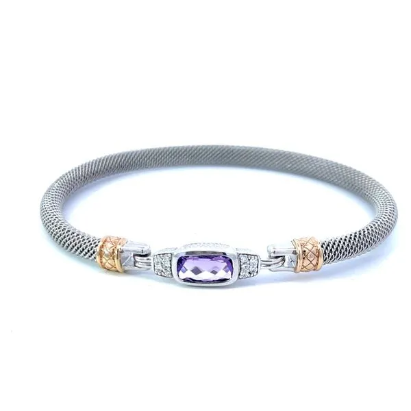 Sterling Silver & 14Ky Amethyst Mesh Bangle Bracelet With Lab Diamond Accents Charles Frederick Jewelers Chelmsford, MA