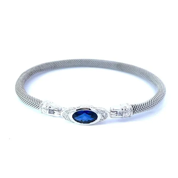 Sterling Silver Mesh Bangle Bracelet With Lab Sapphire Lab Diamond Accents Charles Frederick Jewelers Chelmsford, MA
