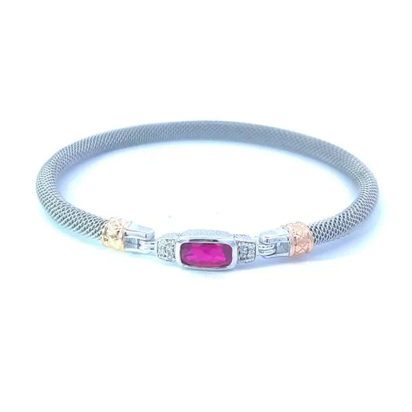 Sterling Silver & 14k Lab Ruby Mesh Bracelet Charles Frederick Jewelers Chelmsford, MA