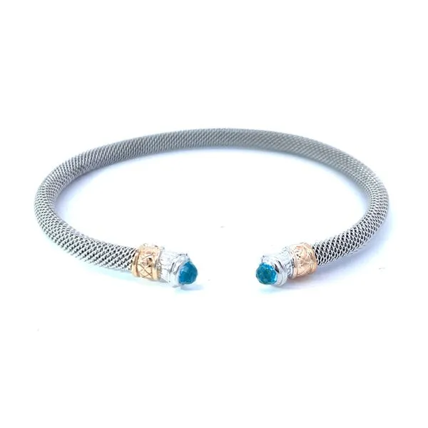 Sterling Silver Mesh Blue Topaz Cap Cuff Bangle Charles Frederick Jewelers Chelmsford, MA