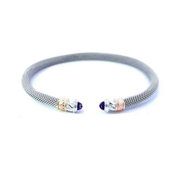 Sterling Silver & 14KY Mesh Bangle With Amethyst Cap Ends Charles Frederick Jewelers Chelmsford, MA