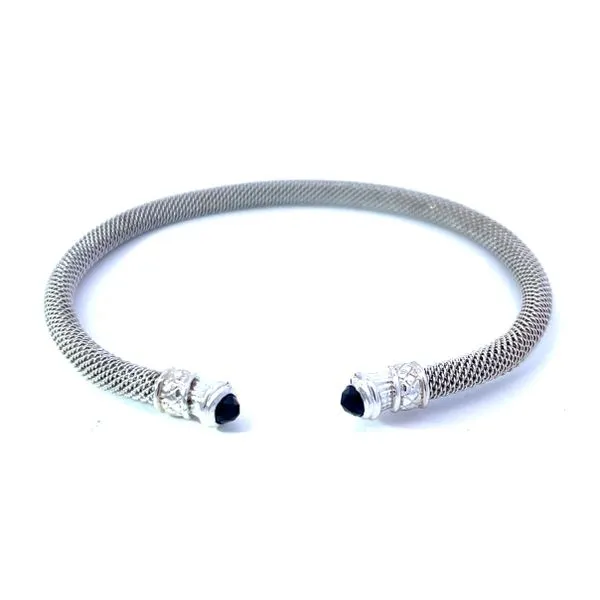 Sterling Silver Mesh Cuff Bracelet With Lab Sapphire Caps Charles Frederick Jewelers Chelmsford, MA