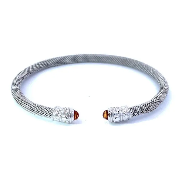 Sterling Silver Mesh Cuff Bangle Bracelet With Citrine Caps Charles Frederick Jewelers Chelmsford, MA