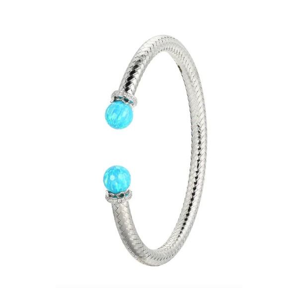 Sterling Silver New Mesh 2 Created Opal And Cubic Zirconia Cuff Bracelet Charles Frederick Jewelers Chelmsford, MA