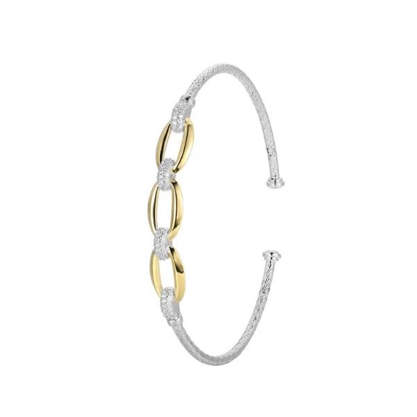 Sterling Silver Classic Mesh Oval Station Cubic Zirconia Cuff Bangle Charles Frederick Jewelers Chelmsford, MA