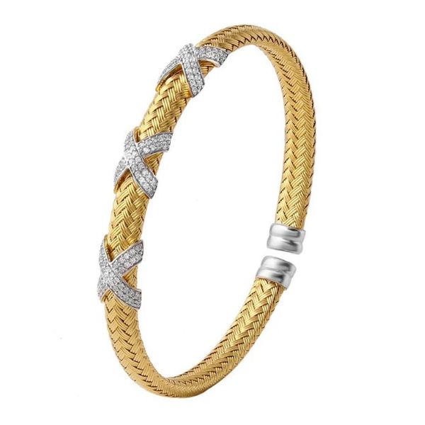 Sterling Silver 6MM Mesh Cuff With Cz Charles Frederick Jewelers Chelmsford, MA