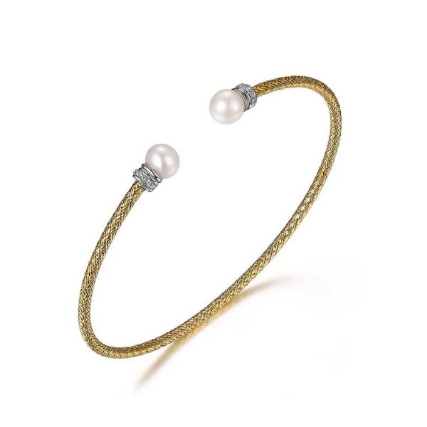 Sterling Silver 2Mm Mesh Cuff With Freshwater Pearl And Cz Charles Frederick Jewelers Chelmsford, MA