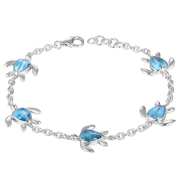 925 Sterling Silver Honu Bracelet with Larimar Stones Charles Frederick Jewelers Chelmsford, MA
