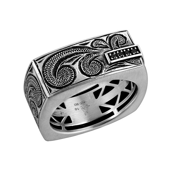 925 SS Men's BD Ring, with 4 Black Diamonds totaling 0.05 ct. SIZE 12 Charles Frederick Jewelers Chelmsford, MA