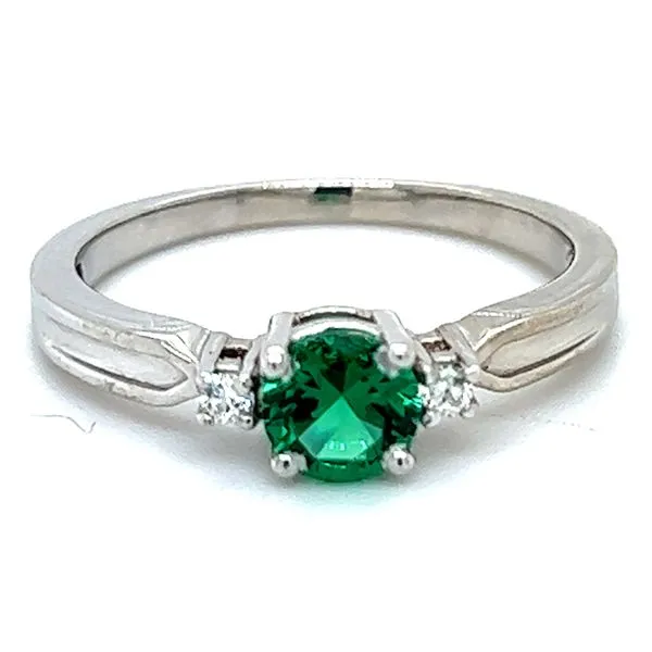 Sterling Created Emerald And .04ctw Diamond Ring Charles Frederick Jewelers Chelmsford, MA