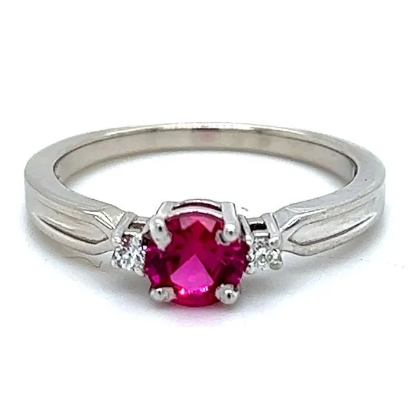 Sterling Created Ruby And .04ctw Diamond Ring