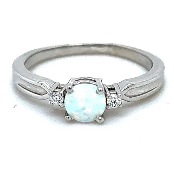 Sterling Simulated Opal And .04ctw Diamond Ring