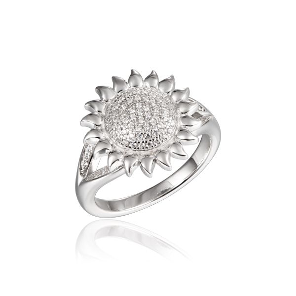 925 Sterling Silver Sunflower Ring, Set with 87 CZ totaling 0.81 ct. Charles Frederick Jewelers Chelmsford, MA
