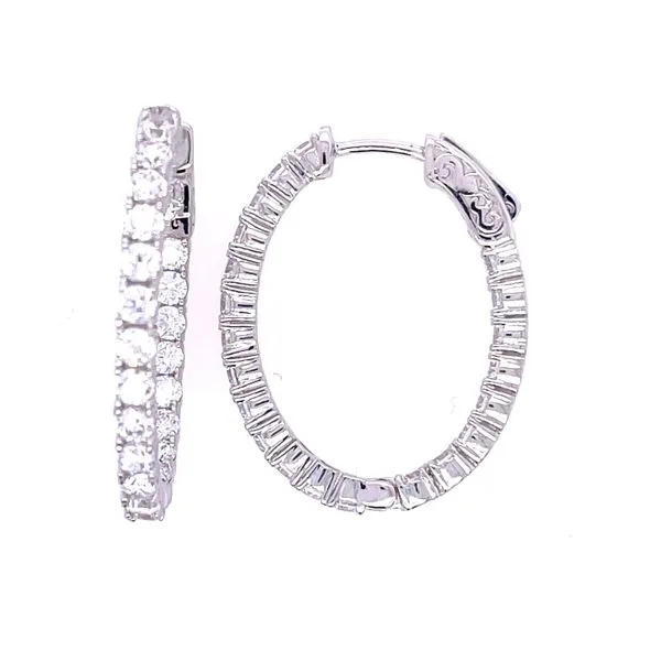 Sterling CZ Inside/Out Oval Hoops Image 2 Charles Frederick Jewelers Chelmsford, MA
