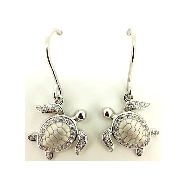 SS Pave CZ Turtle Earrings - WG Plate Charles Frederick Jewelers Chelmsford, MA