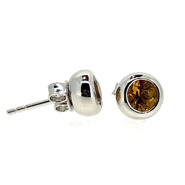 Sterling/Rhodium 5mm Citrine Bezel Set Earrings Image 2 Charles Frederick Jewelers Chelmsford, MA