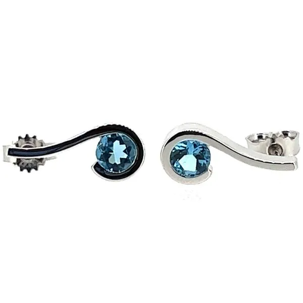 Sterling Blue Topaz Swirl Bezel Set Stud Earrings Charles Frederick Jewelers Chelmsford, MA