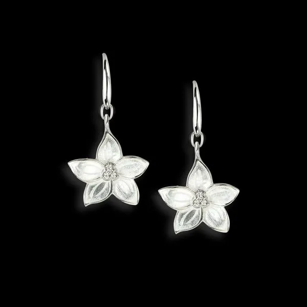 White Stephanotis Wire Earrings. Sterling Silver-White Sa...