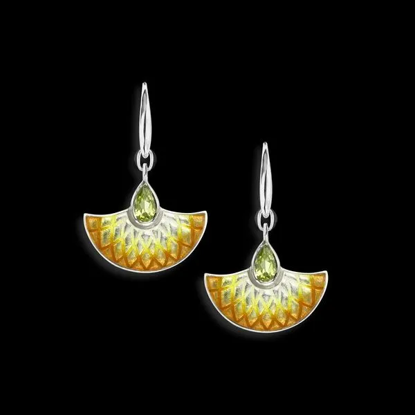 Yellow Fan Wire Earrings-Watercolors
