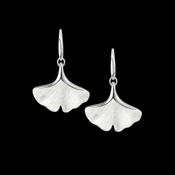 White Ginkgo 1-Leaf Sterling Silver Wire Earrings