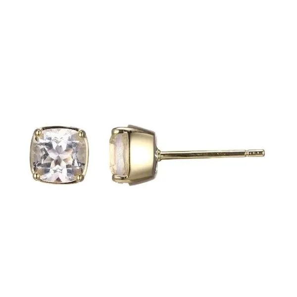Sterling Gold Plated Clear Quartz 8mm Cushion Studs Charles Frederick Jewelers Chelmsford, MA