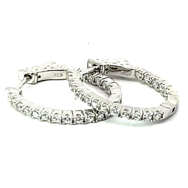 Sterling Silver Oval Hoop With Simulated Diamonds Image 2 Charles Frederick Jewelers Chelmsford, MA