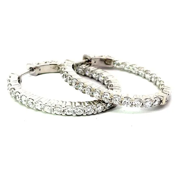 Sterling Silver Large Oval Hoops with Simulated Diamonds Charles Frederick Jewelers Chelmsford, MA