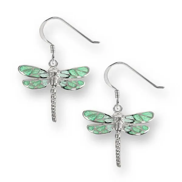 Sterling Silver Dragonfly Wire Earrings - Green by Master Enamelist Nicole Barr Charles Frederick Jewelers Chelmsford, MA