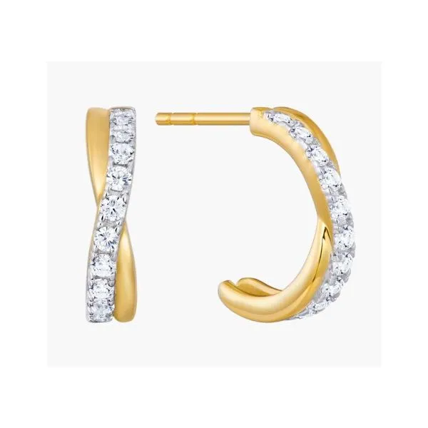 Pave Crossover J-Hoop Stud Earrings in 14K Yellow Gold-Plated Sterling Silver Charles Frederick Jewelers Chelmsford, MA