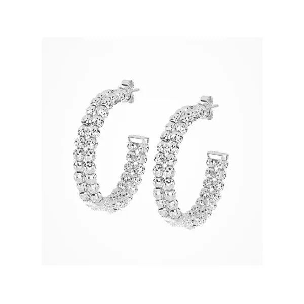 Sterling Silver Earrings With 2 Rows Of Diamond-Cut Beads, For A Longlasting Shine. Charles Frederick Jewelers Chelmsford, MA